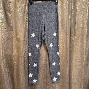 Spiritual Gangster Heather Gray White Star High Rise Athletic Leggings Small